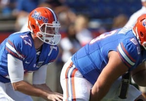 Gators backup quarterback Skyler Mornhinweg takes a pre-game snap before Florida's 38-0 home win against Kentucky on Sept. 22. / Gator Country photo by Curtiss Bryant