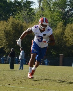 Antonio Morrison shows off his new bulked-up physique during spring practice. 