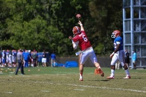 Jeff Driskel attempts a pass during spring practice.