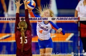 The Florida Gators volleyball team playing in the Stephen C. O'Connell Center-Florida Gators Volleyball-1000x666