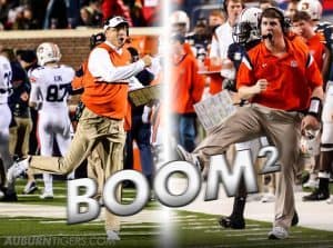 Auburn Head coach Gus Malzahn and defensive coordinator Will Muschamp, both known as Coach Boom/Zach Bland, Auburn Photographer 