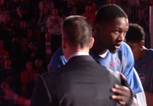 Dorian Finney-Smith with Billy Donovan during player introductions/Kassidy Hill 