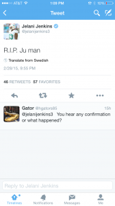 Former Gators football player Jelani Jenkins mourns Chris Johnson.