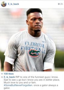 Former Gators football player Omarius Hines mourns Chris Johnson.