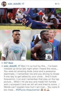 Former Gators football player Solomon Patton mourns Chris Johnson.