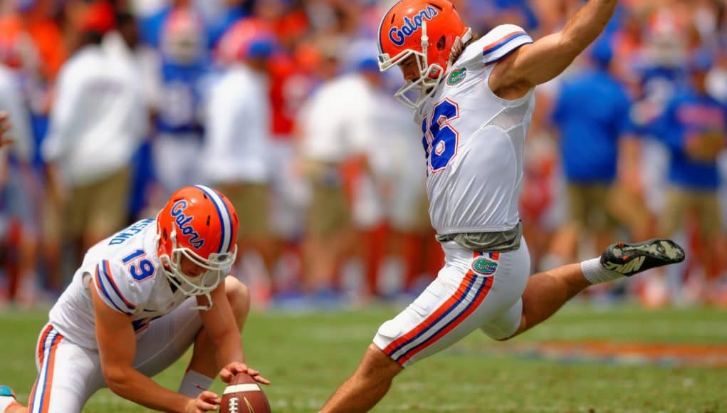 Austin Hardin, Johnny Townsend, Florida Gators football, Ben Hill Griffin Stadium, Gainesville, Florida, University of Florida, Orange and Blue Debut