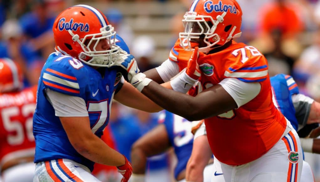 Florida Gators offensive tackle David Sharpe blocks during the spring game in 2015- 1280x852- Florida Gators Football