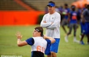 Florida Gators offensive coordinator Doug Nussmeier watches 2017 quarterback Jake Allen at Friday Night Lights- 1280x854- Florida Gators Recruiting