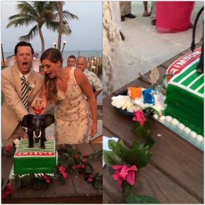 Rob and Amanda Sabin Cutting Groom's Cake