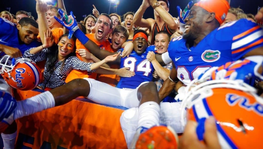 Florida Gators defensive end Bryan Cox celebrates with the fans in 2014- 1024x682- Florida Gators Football