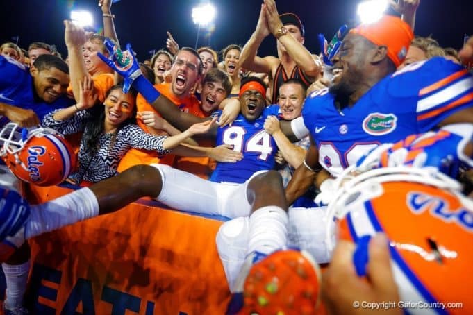 Florida Gators defensive end Bryan Cox celebrates with the fans in 2014- 1024x682- Florida Gators Football