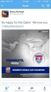 Gators head coach Becky Burleigh tweets congratulations to her former player.