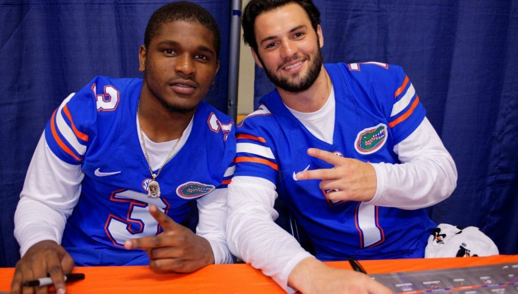 Florida Gators quarterbacks Will Grier and Treon Harris pose during fan day 2015- Florida Football- 1280x854