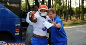Florida Gators head coach Jim McElwain and Antonio Morrison before practice on August 8th- 1280x852- Florida Gators Football