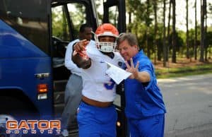 Florida Gators head coach Jim McElwain and Antonio Morrison before practice on August 8th- 1280x852- Florida Gators Football