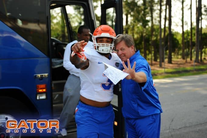 Florida Gators head coach Jim McElwain and Antonio Morrison before practice on August 8th- 1280x852- Florida Gators Football