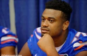 Caleb Brantley waits to sign autographs for fans at the Florida Gators 2015 fan day - Caleb Brantley - Florida Gators - University - of - Florida - Gainesville - Florida