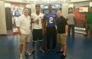 Florida Gators safety commit Jeawon Taylor with recruiting coordinator Drew Hughes and cornerbacks coach Kirk Callahan- 1280x720- Florida Gators Recruiting