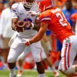 Running Back Case Harrison Takes Handoff From Quarterback Treon Harris During Orange and Blue Debut Florida Gators Football 681x1024