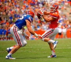 Running Back Case Harrison Tiptoes Around Defender During Orange and Blue Debut Florida Gators Football 1171x1024