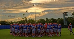 Florida Gators fall camp photo gallery – Aug. 28 The Florida Gators huddle up before practice on August 27 - Florida Gators football - 1280x852
