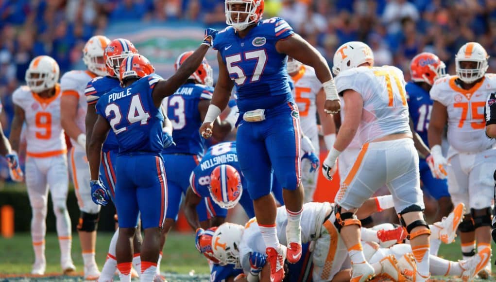 Caleb Brantley celebrates a tackle for a loss for the Florida Gators over Tennessee-1280x853