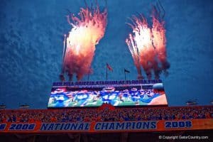 Fireworks go off in the Swamp during the Florida Gators win over New Mexico State- 1280x855