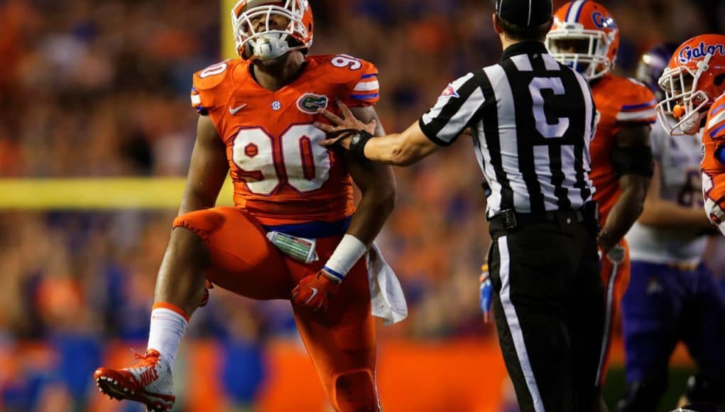 Florida Gators defensive lineman Jonathan Bullard celebrates a sack against ECU on Saturday night- 1280x855