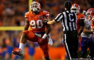 Florida Gators defensive lineman Jonathan Bullard celebrates a sack against ECU on Saturday night- 1280x855