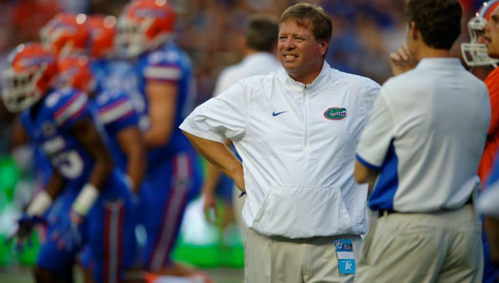 Florida Gators head coach Jim McElwain watches the Gators take on New Mexico State- 1280x853