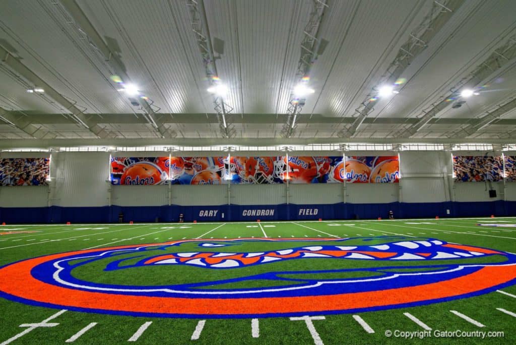 Florida Gators logo in the indoor practice facility- 1280x855