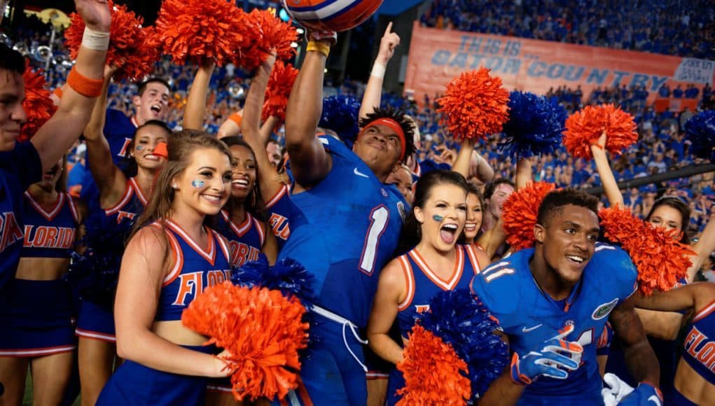 Florida Gators players celebrate their win over Tennessee- 1280x855