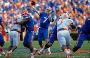 Florida Gators quarterback Will Grier throws downfield against Tennessee- Florida Gators football- 1280x853