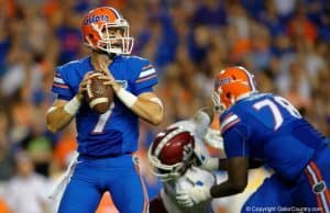 Florida Gators quarterback Will Grier reads the New Mexico State defense- 1280x853