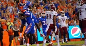 Five things we learned from the Florida Gators 61-13 win Florida Gators tight end C'yontai Lewis and receiver Ahmad Fulwood celebrate a touchdown against New Mexico State- 1280x853