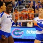 Florida Gators volleyball celebrates a point in 2015-1280x853