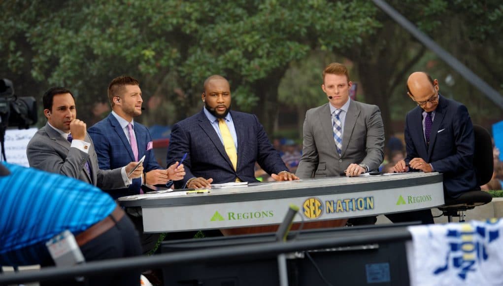 Tim Tebow and the SEC Nation crew get ready for their live broadcast before the Florida Gators host the Tennessee Volunteers- Florida Gators Football- 1280x854