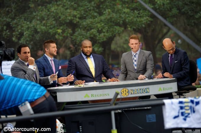 Tim Tebow and the SEC Nation crew get ready for their live broadcast before the Florida Gators host the Tennessee Volunteers- Florida Gators Football- 1280x854