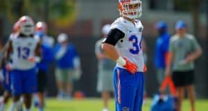 University of Florida junior linebacker Alex Anzalone goes through drills during spring football camp.- Florida Gators football- 1280x852