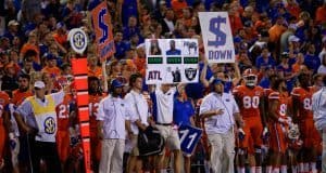 University of Florida defensive coordinator Geoff Collins signals in plays during the Florida Gators win over ECU- Florida Gators football- 1280x854