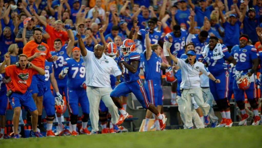 University of Florida freshman receiver Antonio Callaway scores a go-ahead 63-yard touchdown against Tennessee- Florida Gators Football- 1280x852