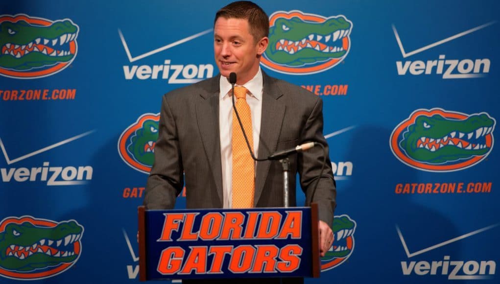 University of Florida head basketball coach Mike White addresses the media during Florida Gators basketball media day- Florida Gators basketball- 1280x852