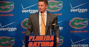 University of Florida head basketball coach Mike White addresses the media during Florida Gators basketball media day- Florida Gators basketball- 1280x852