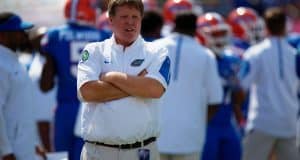 University of Florida head coach Jim McElwain observes his football team warming up before their game agianst Tennesse- Florida Gators football- 1280x852