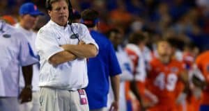 University of Florida head coach Jim McElwain reacts to a penalty against the Florida Gators as they host ECU- Florida Gators Football- 1280x854