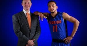 University of Florida head coach Mike White and sophomore point guard Chris Chiozza pose during basketball media day- Florida Gators basketball- 1280x852