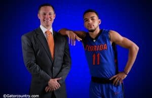 University of Florida head coach Mike White and sophomore point guard Chris Chiozza pose during basketball media day- Florida Gators basketball- 1280x852