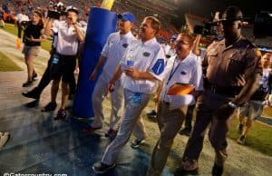 University of Florida head football coach Jim McElwain walks off of the field following his first win at Florida- Florida Gators football- 1280x852