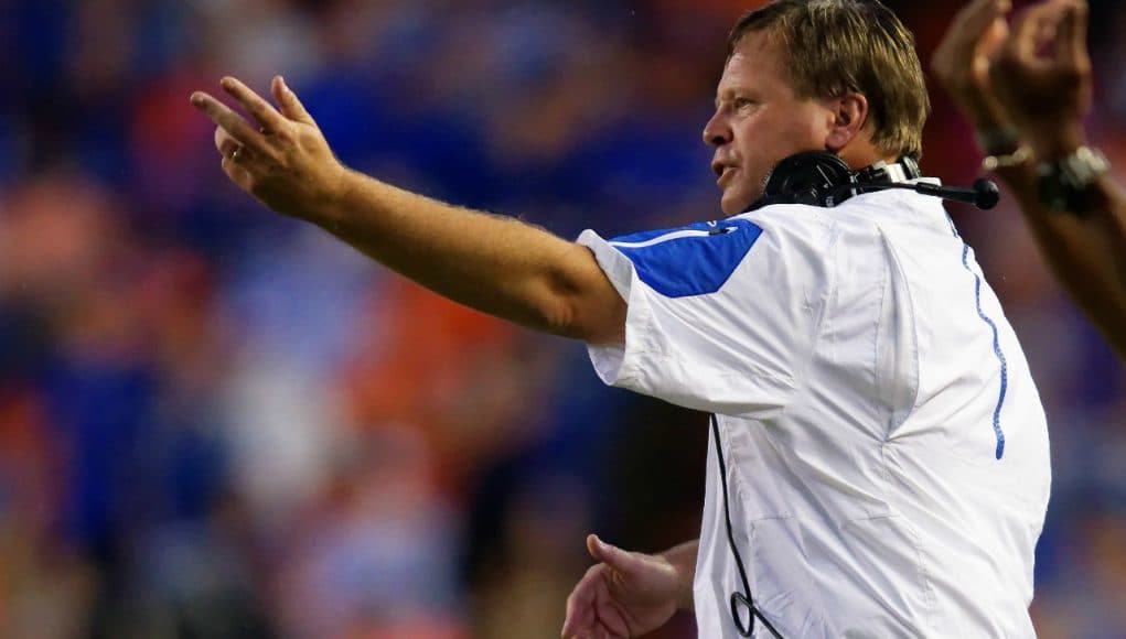 University of Florida head football coach Jim McElwain coaches the Florida Gators during a win over East Carolina- Florida Gators Football- Jim McElwain- 1280x854