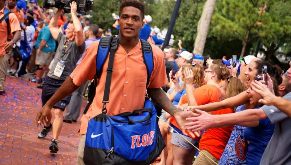 University of Florida receiver Demarcus Robinson walks into Ben Hill Griffin Stadium before the Florida Gators take on New Mexico State- Florida Gators football- 1280x854